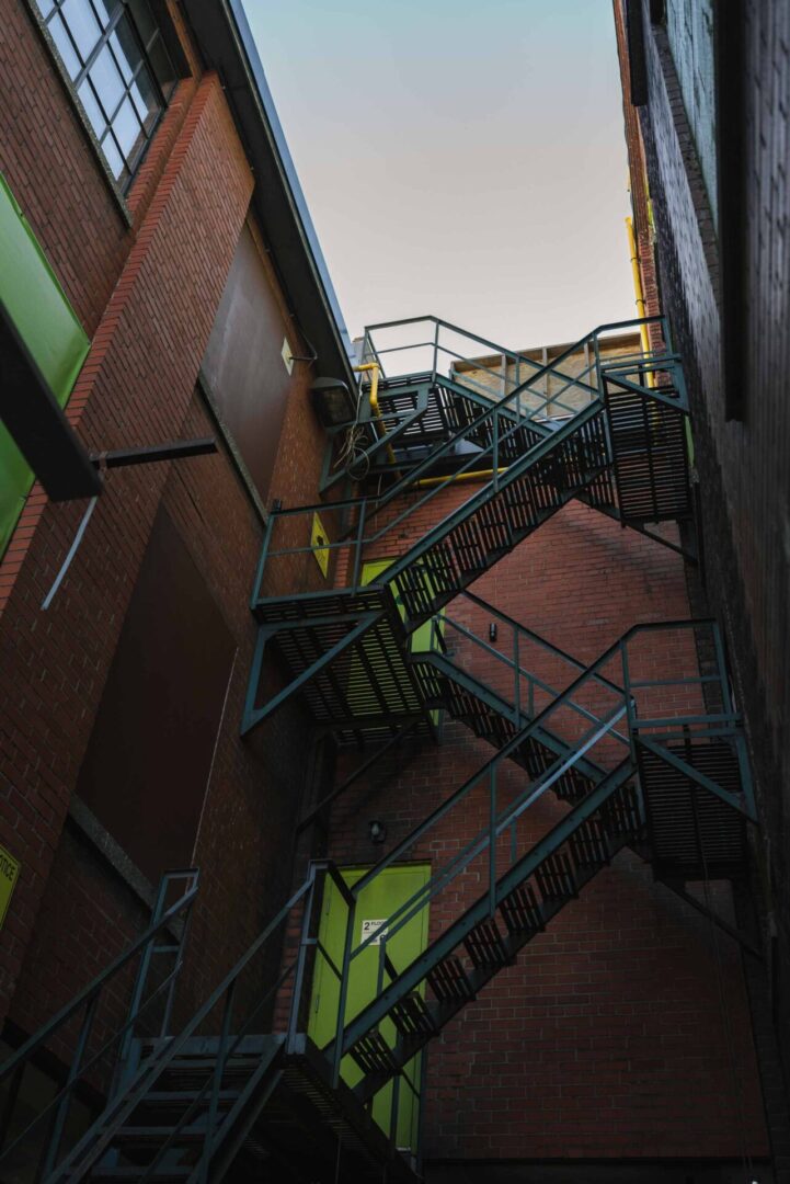 Residential building with an outdoor fire escape.